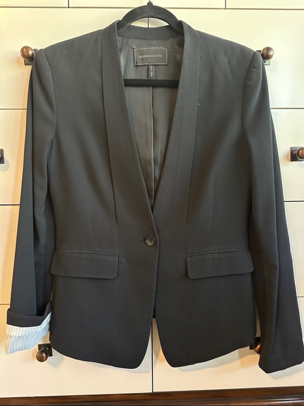 BCBGMaxAzria Black Notched Shawl Single-Button Blazer